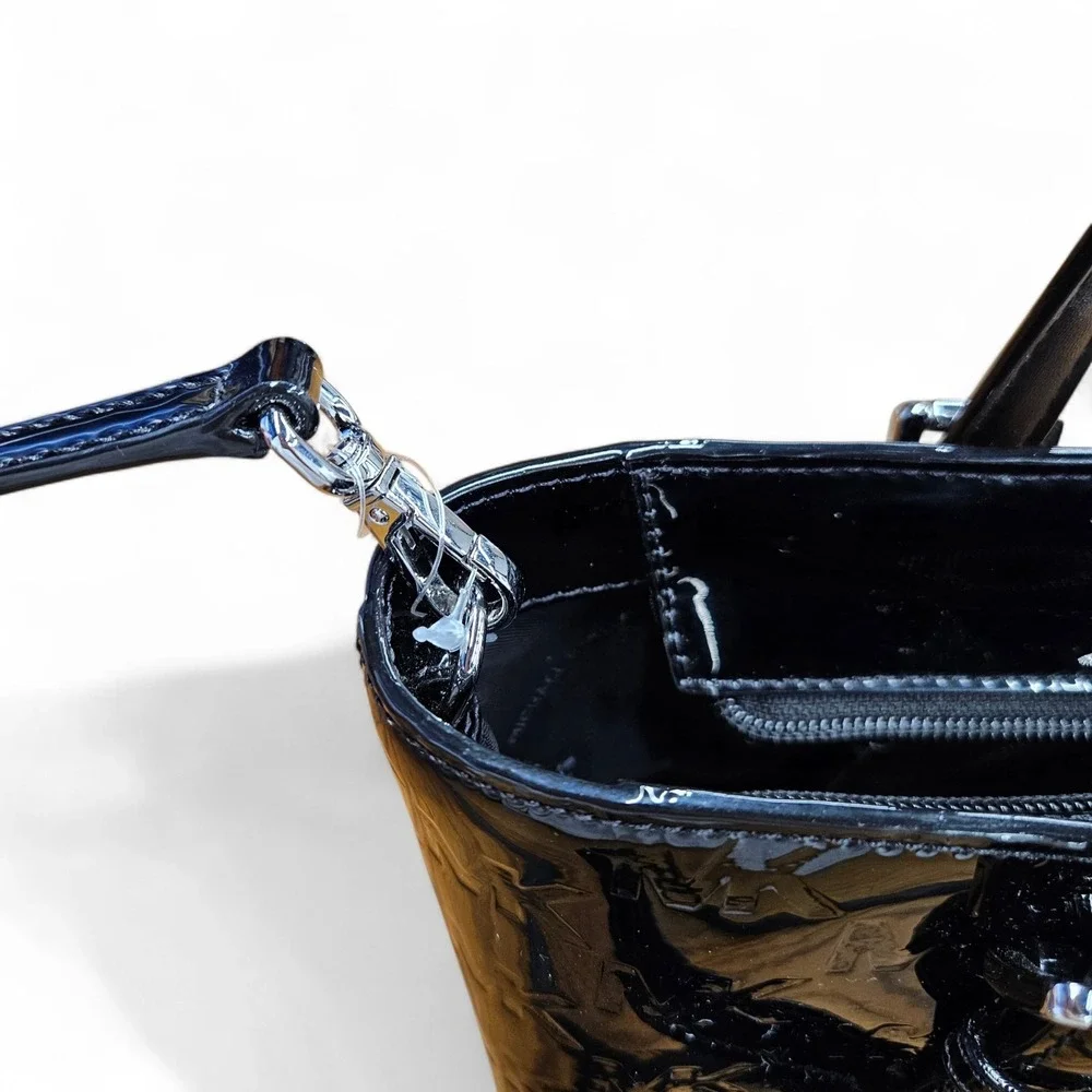 Michael Kors Jet Set Small Metallic Logo Debossed Convertible‎ Tote Bag Black